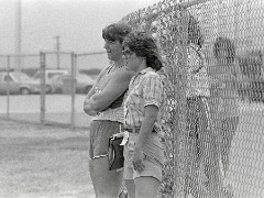 On the Texas track and field sidelines in the early 1980s: Chris Plonsky with Jo Beth Palmer, the first two-sport All-American in UT history (track and field, volleyball).